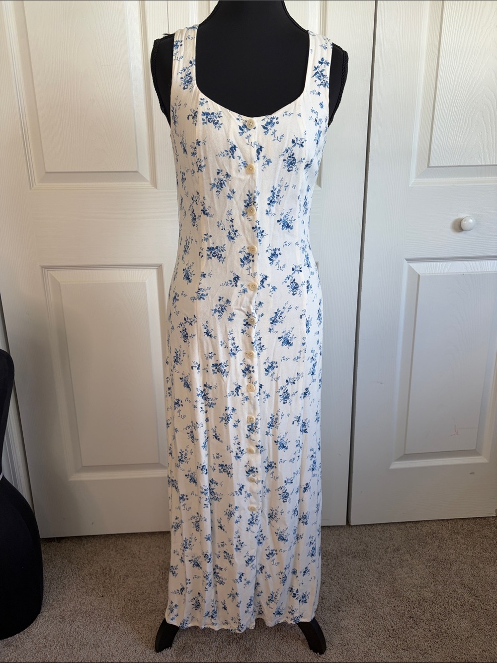 Reformation London Ivory Blue Floral Orlaya Button Up Midi Dress 2 Cottagecore